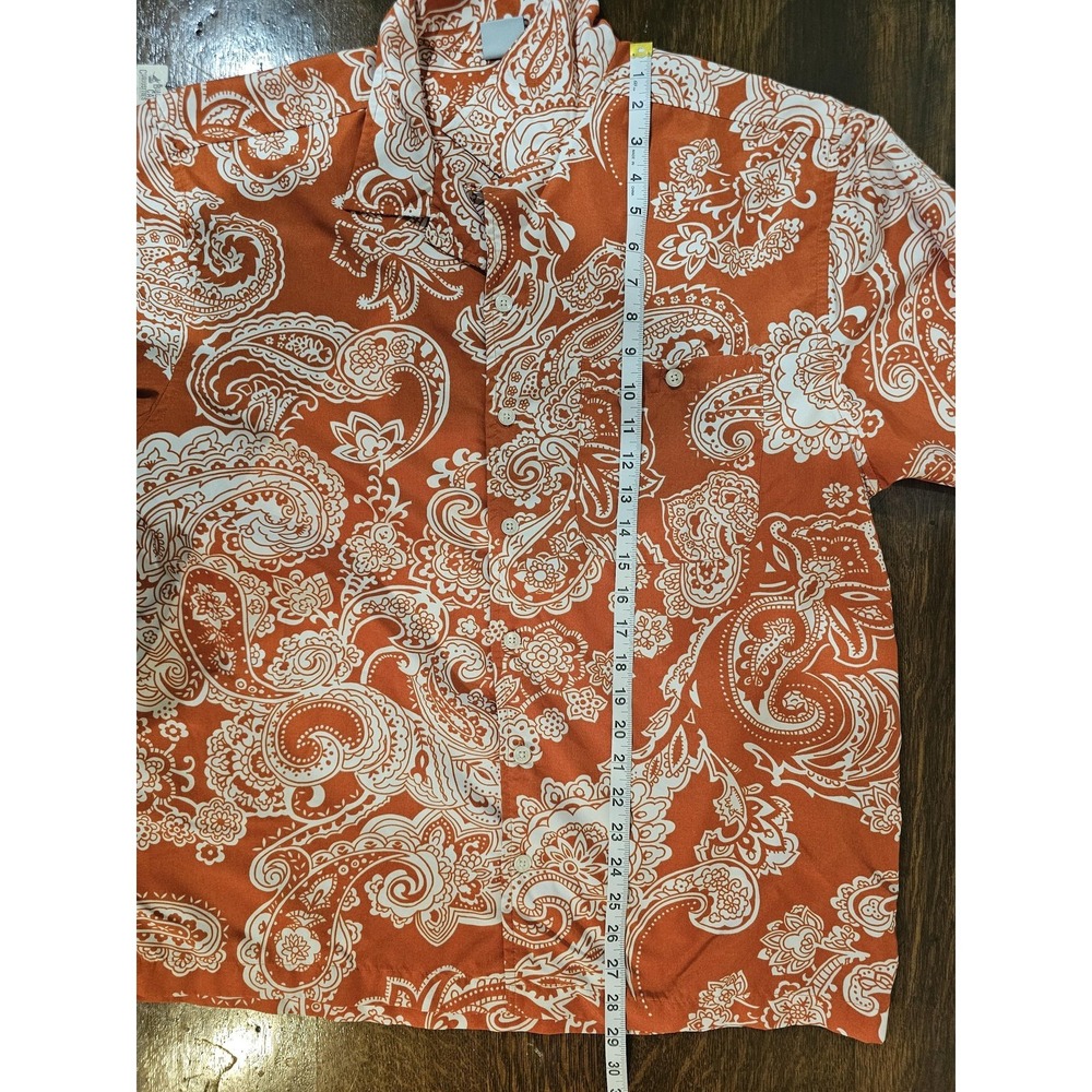 OP Shirt Mens Medium Orange Paisley Hawaiian Aloha Button Up Short Sleeve Casual - Picture 5 of 6